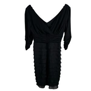 Womens Black Party Dress S.L. Fashion Cinched Waist & Sleeves Ruffle Tiered NWT